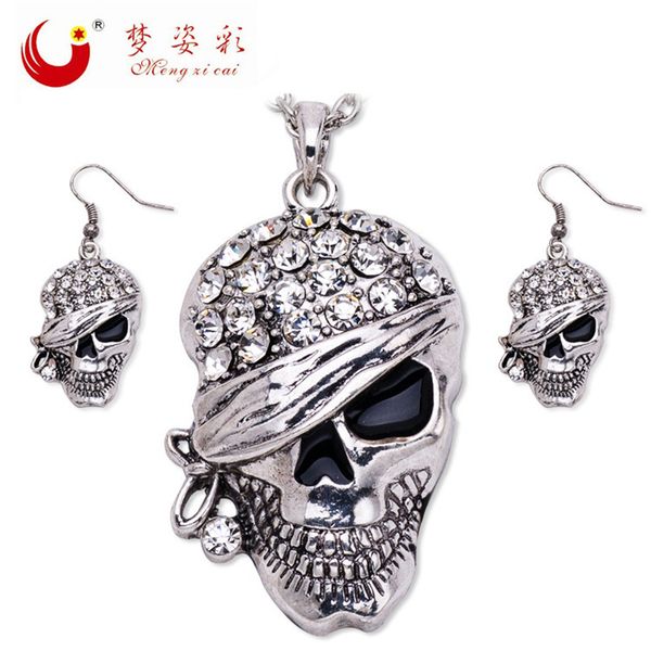 

punk rock rhinestone skull necklace collier homme femme max colar masculino neckless men chunky ethnic women neclace, Silver