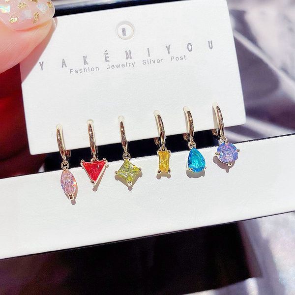 

migga 6pcs geometric cubic zircon stone dangle earrings set fashion women party accessories jewelry, Silver