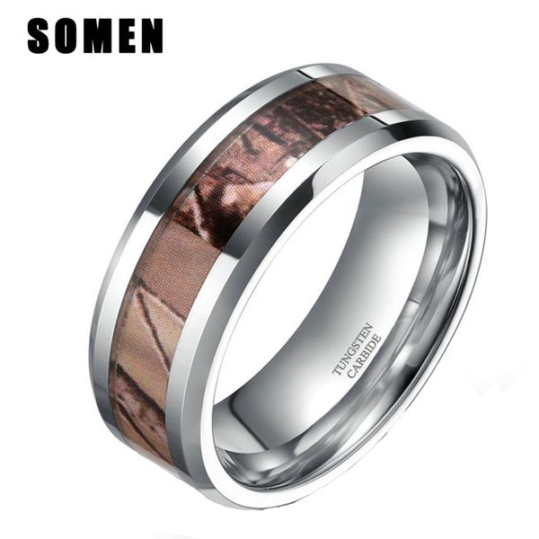 

new men tungsten carbide ring wedding engagement band autumn leaves camo inlay rings 8mm, Golden;silver