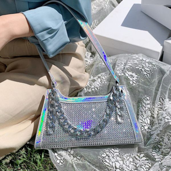 

elegant female banquet diamond tote bag 2020 new pu leather women's designer handbag chain shoulder messenger bag