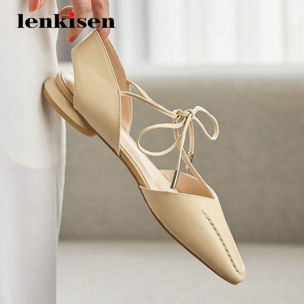 

lenkisen simple style handmade convenient genuine leather small square toe low round heel lace up women pumps l11, Black