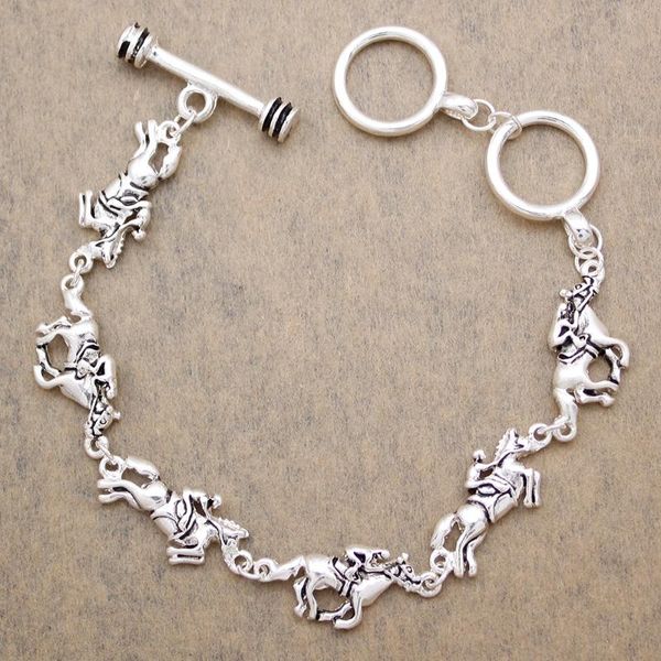 

gold silver plated 2 colors rodeo jockey race horse thoroughbred charms buckle toggle bangle bracelet, Red;blue