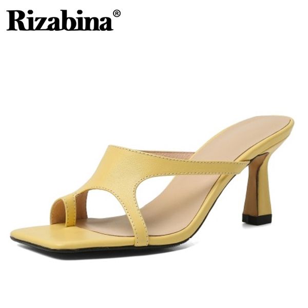 

rizabina women sandals shoes high-quality genuine leather shoes women special high heels slippers solid footwear size 33-40, Black