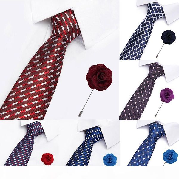 

wedding men's brooch ties set 7.5 cm dot stripe red necktie formal dress accessories business for gift mens classic ties, Black;gray