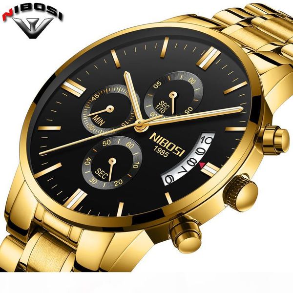 

nibosi gold quartz watch men watches fashion man wristwatches stainless steel relogio masculino 2018 saatler, Slivery;brown