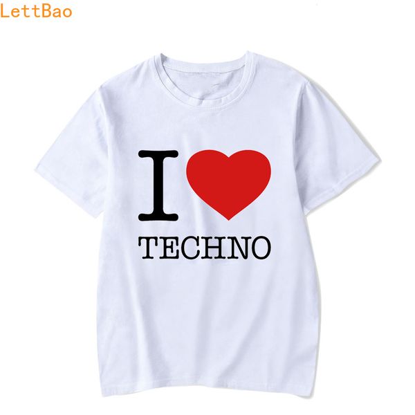 

i love techno t shirt men/women rock dj music summer white cotton short sleeve comic rave rainbow electronic dance print