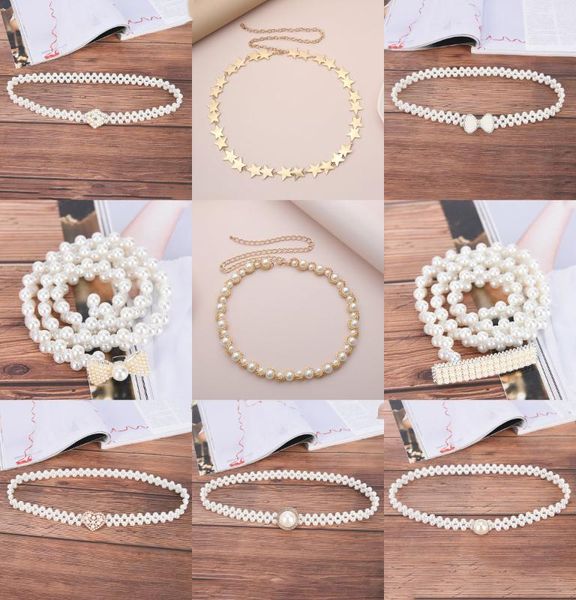 

fashion pearl star women jewelry party dress waist chain metal punk belts waistbands, Black;brown