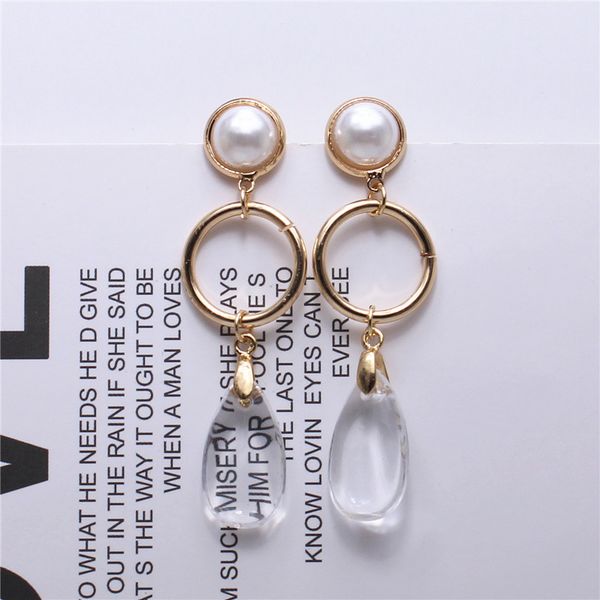 

2020 fashion jewelry personality style imitation pearl transparent water drop long earrings for women, Silver