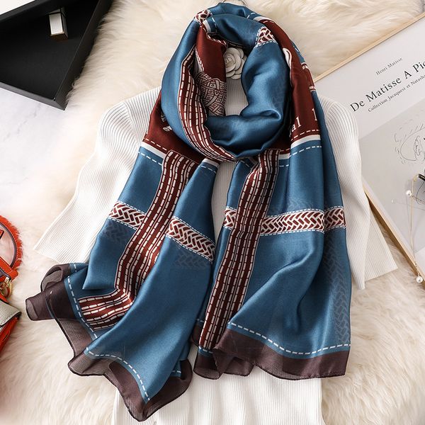 

women silk scarves fashion classic silk spring and autumn chiffon popular print scarf ladies beach shawl quality headscarf, Blue;gray