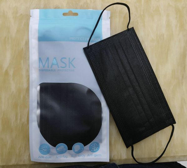 

in stock 10Pcs retail packaging Mouth Mask Disposable Black Face Masks Non-Woven Mask Anti-Dust Mask 3 layers Activated carbon protective