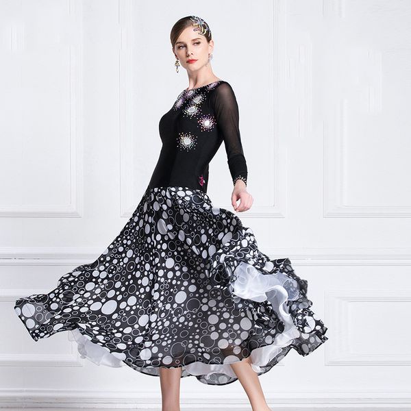 

the new national standard modern dance clothing big pendulum dress practice clothing ballroom dancing waltz-m1867, Black;red