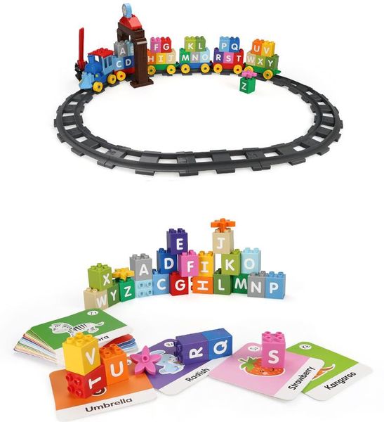 

71pcs children early educational toys diy big particle cognitive assembly building block alphabet train kids funny creative gift 04