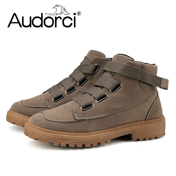 

boots audorci 2021 autumn fashion men's casual man pu leather male outdoot walking shoe size 39-44, Black
