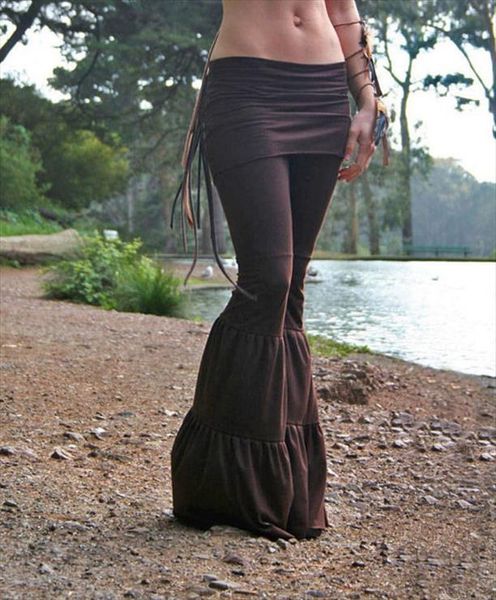 

vintage womens flare pants bell bottom wide leg flare stretch high waist boho pants stylish womens loose long pants, Black