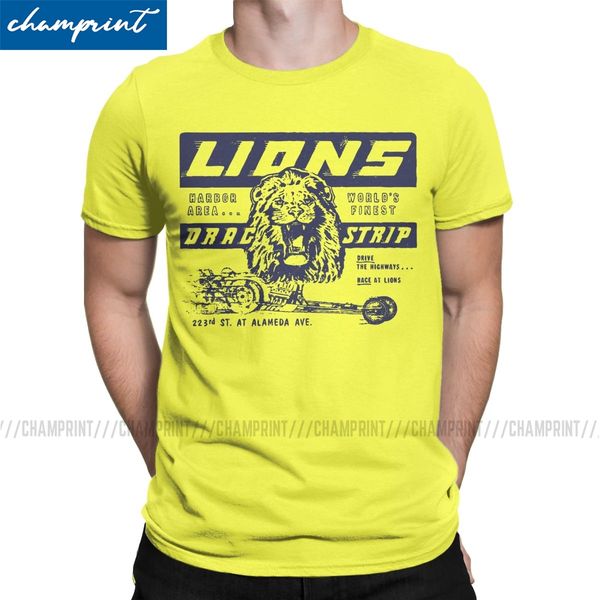 

novelty intage fashion racing car lions drag strip yellow t-shirt men t shirt once upon a time in hollywood tee shirt