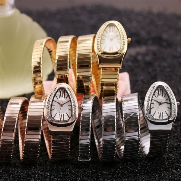 

2020 latest fashion diamond snake shape female steel watch quartz watch west tiecheng movement stainless steel watchband women wristwatches, Slivery;brown