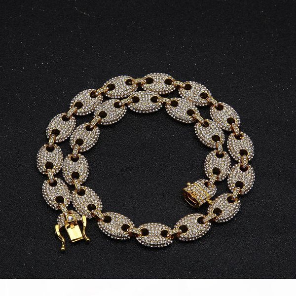 

2019 hip hop in europe and america new man coffee beans full of diamonds pig nose alloy necklace, Silver