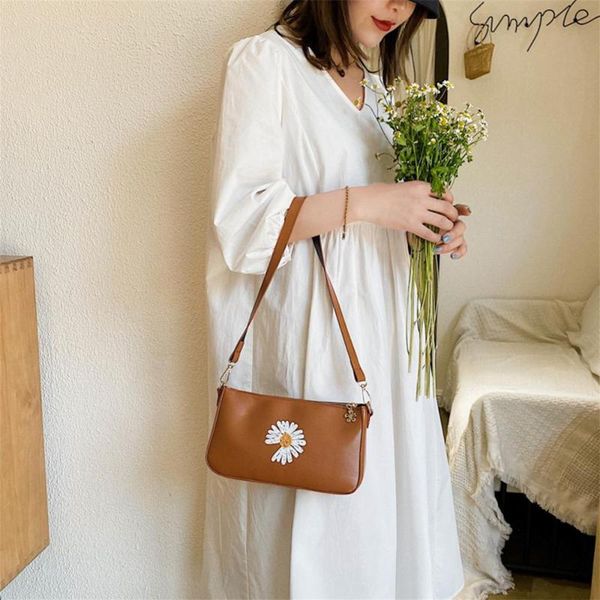 

fashion women leather totes simple small shoulder bag classic delicate creative design chic female daisy handbag purse