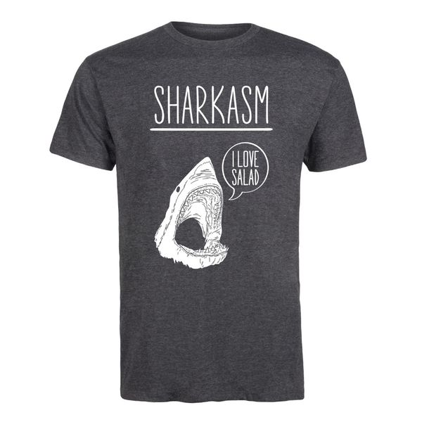 

2019 designer brand new short-sleeve cotton print men t shirt sharksasm 'i love salad' sarcastic shark humor red cool t shirts