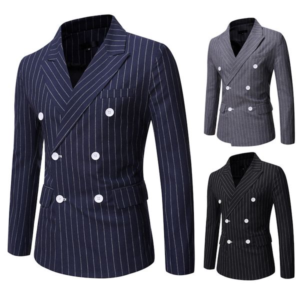 

мужские полосатый double breasted пиджаки отворотом шеи slim fit карманный костюм мужской костюм бизнес-офис, White;black