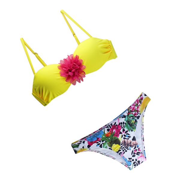 

сексуальное бикини купальник для женщин купальник бикини set желтый большой цветок розовый синий фиолетовый push up swim suit пляжная