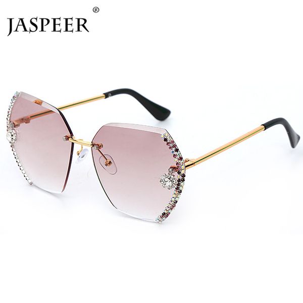 

jaspeer diamond oversized sunglasses women brand designer gradual sun glasses ladies rimless shades rhinestone hexagon uv400, White;black