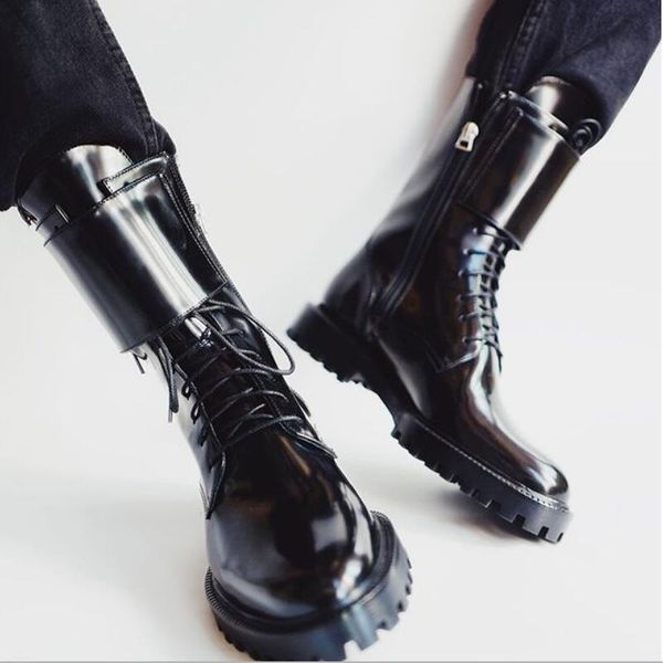 

women mid-calf boots chaussure booties low heels pu leather autumn plus size lace up matin shoes woman zapatos mujer sapatod1628, Black