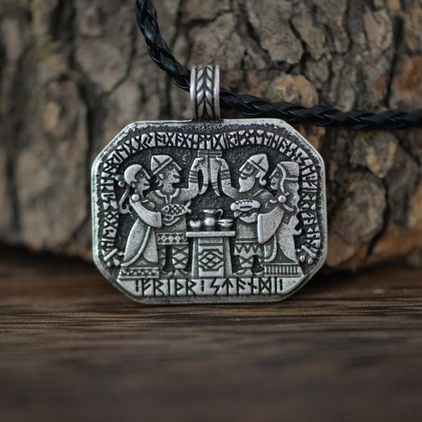 

langhong norse vikings necklace viking family holiday celebration life scene necklace for men, Silver