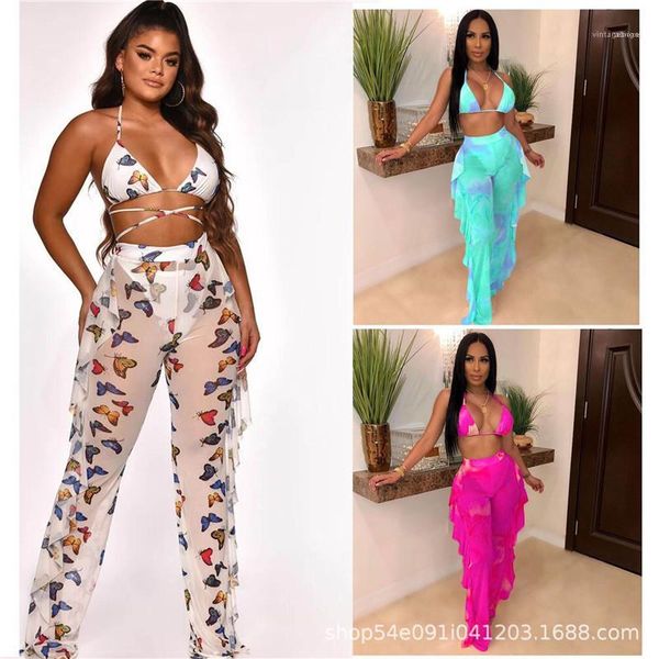 

sets new women summer swimwear women mesh swimsuits fashion butterfly pattern see through 2 piece bikini, White;black