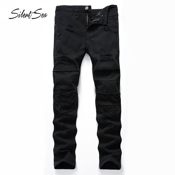 

silentsea new fashion mens black skinny jeans pants simple men denim joggers pants brand designer men trousers, Blue