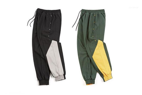 

spring fashion style males drawstring loose pants patchwork designer mens pants contrast color mens casual pants, Black