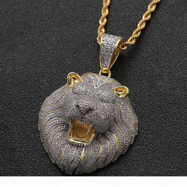 

iced out micro pave кубический циркон ожерелье голова льва hiphop мужчины женщины hip hop bling партии ювелирных изделий, Silver