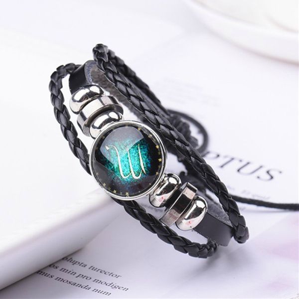 

12 constellation bracelets luminous charm leather bracelet zodiac braided bangle for men women jewelry wrist gift accessories, Golden;silver