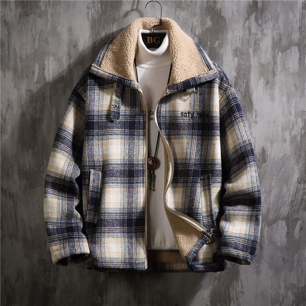 

2020 uyuk new england winter leisure joker thickening lambs wool coat loose big yards cotton-padded clothes for men homme, Black