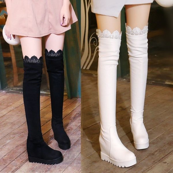 

chimizhai women's winter boots autumn height increasing shoes woman long boots warm ladies snow fur non-slip my295, Black