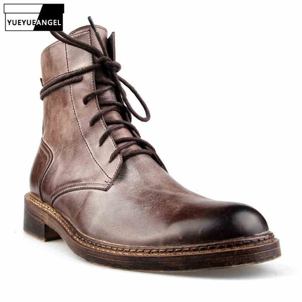 

британский ботильоны мужчины марка lace-up корова кожа ковбойские сапоги зима vintage black / brown платье офис zapatos de hombre