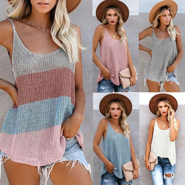 

fashion crochet color block loose knitted cami v-neck tank sleeveless sling vest women beach wear swimsuit cover up tunic, White