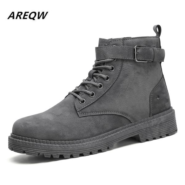 

2020 autumn and winter warm and velvet fashion men's boots round head flat non-slip high-men's boots, Black