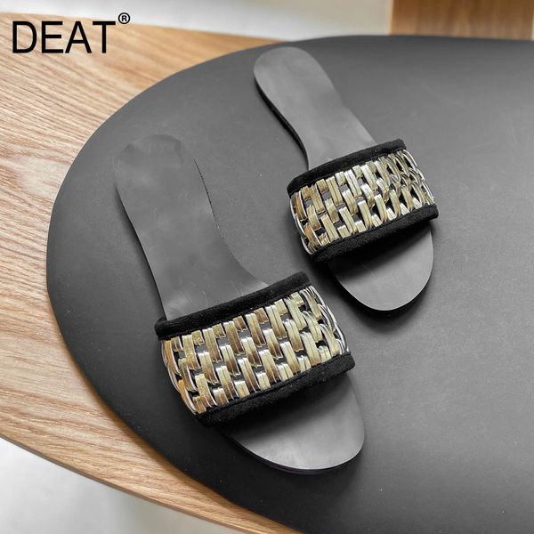 

deat] 2020 new spring summer round toe shallow braid hollow out hit colors outdoor flat slippers women shoes fashion 10i713, Black