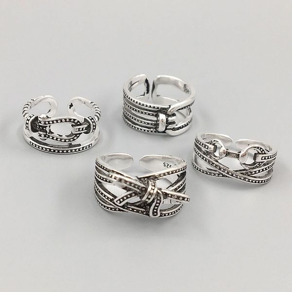 

vintage punk thai silver color open ring horseshoe bowknot index ring for women men couple jewelry s-r389, Golden;silver