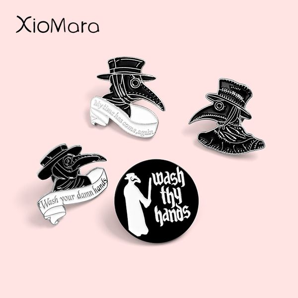 

plague enamel pins wash your hands schnabel brooches punk steampunk jewelry badges brooch lapel pins for gifts, Gray