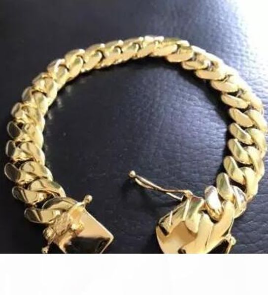 

mens cuban miami link bracelet 14k gold filled over solid 10mm wide, Black