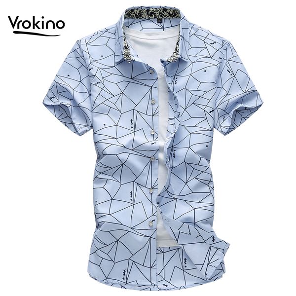 

men's casual shirts vrokino -7xl size listing in the summer of 2021 printed shirt fashion short sleeve striped brand clothing, White;black