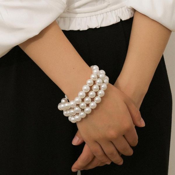 

lacteo vintage imitation pearl multi layered chain bangle bracelet fashion round circle chain charm bracelet jewelry for women, Golden;silver