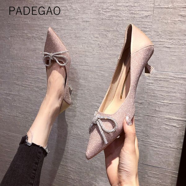 

korean style bling women pumps 2020 fashion butterfly-knot shallow heels leisure women shoes, Black