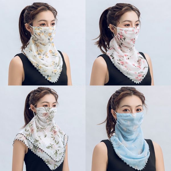 

designer printed women silk magic scarf face mask handkerchief outdoor windproof half face dust-proof sunshade#899, Black
