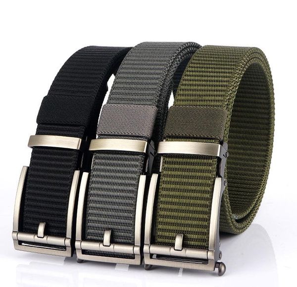 

deepeel 1pc 3.4*120cm outdoor sports automatic buckle men belts nylon woven tactical belt men's multifunctional canvas waistband, Black;brown