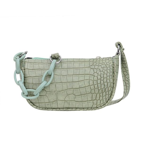

vintage shoulder bag women baguette sac luxury alligator handbag stone pattern pu leather shoulder bag green quality baguette
