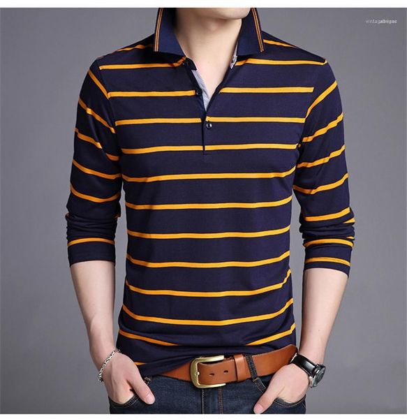 

long sleeve tees slim contrast color fashion turn down collar mens mens designer polos striped printed casual, White;black
