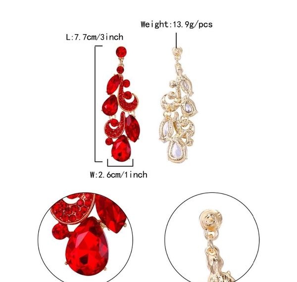 

tuliper leaf teardrop bridal earrings austrian crystal rhinestone earrings for women wedding party champagne graduation dress01, Golden;silver